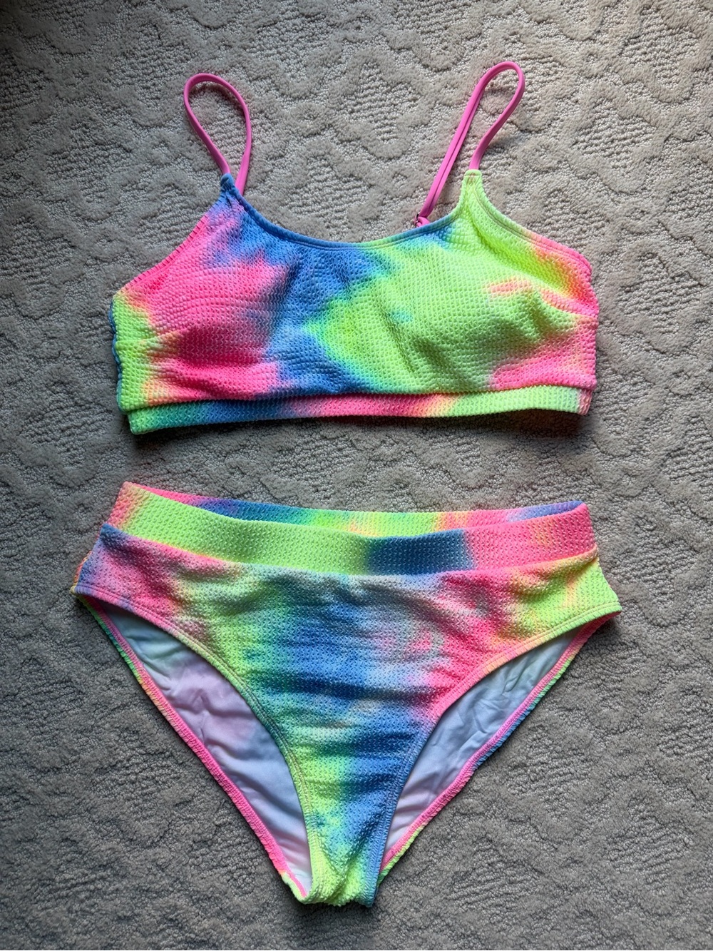 CUPSHE High-Waisted Neon Tie-Dye Textured Two-Piece Bikini
